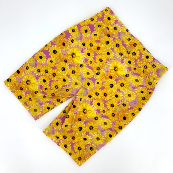 Zara NWT Bright Yellow Sunflower Print Biker Style Shorts, Small - Picture 2 of 16